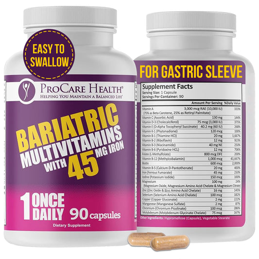 botella de multivitaminas bariátricas con hierro de procare health