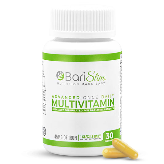 Bote de multivitaminas BariSlim con 45 mg de hierro.