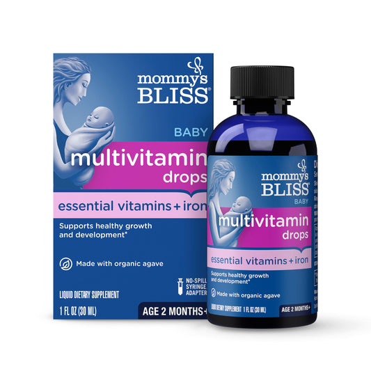 Botella de multivitaminas para bebés con gotas y caja