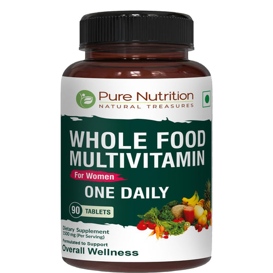 botella de multivitaminas de alimentos completos para mujeres