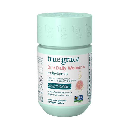 botella de multivitaminas diarias para mujeres de True Grace.