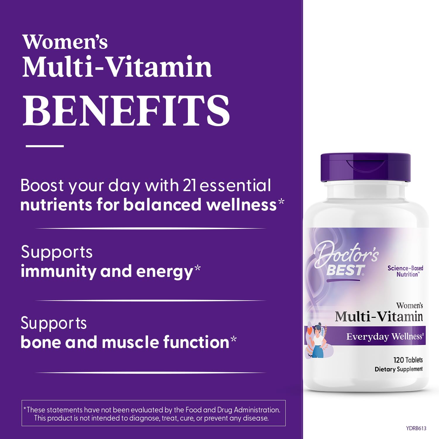 Multivitaminas Doctor's Best para mujeres envase púrpura