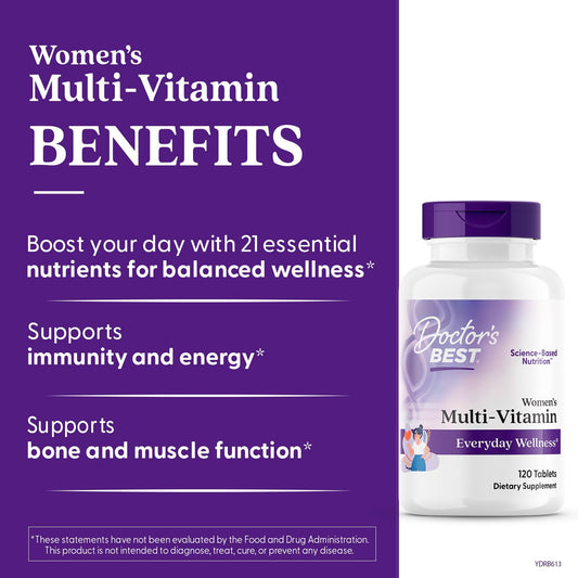 Multivitaminas Doctor's Best para mujeres envase púrpura
