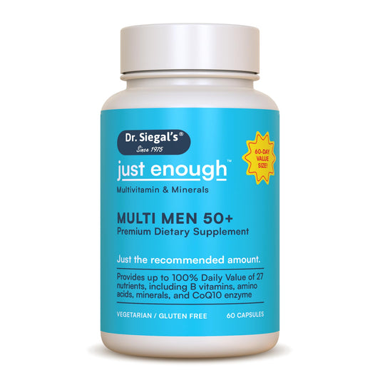 Botella de multivitaminas Dr. Siegal's para hombres 50+ 60 cápsulas