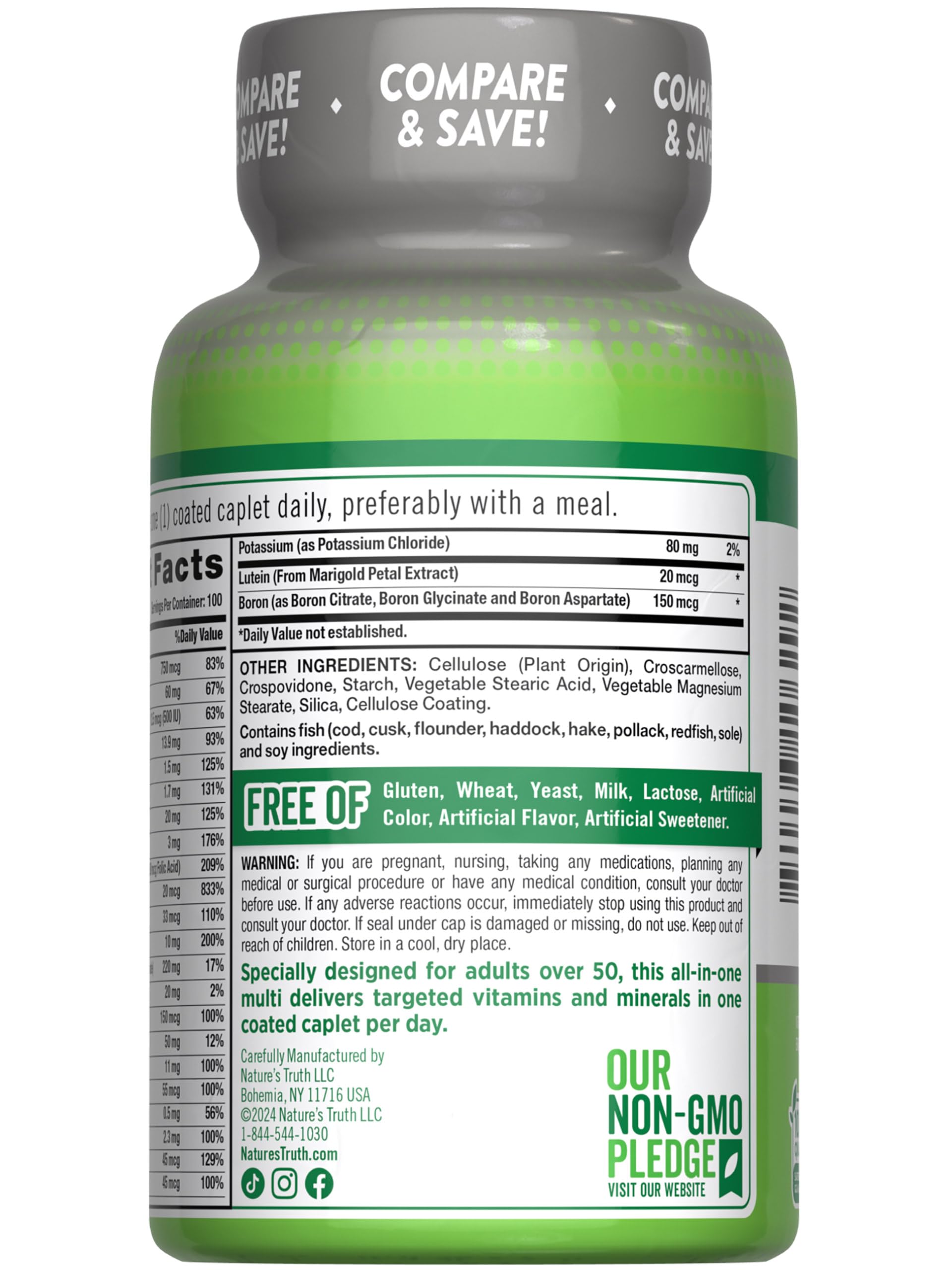 Multivitaminas diseñadas especialmente para adultos mayores de 50.