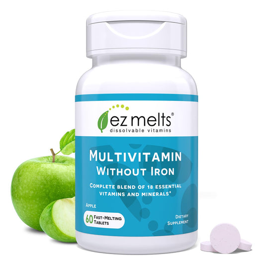 Frasco de multivitaminas EZ Melts sin hierro y manzanas verdes
