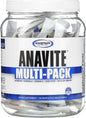 Paquete de multivitaminas Gaspari Anavite en frasco con etiqueta azul.
