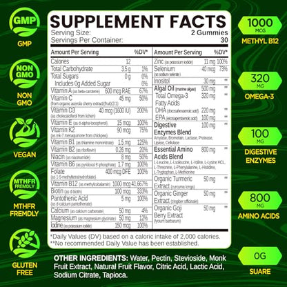 Multivitaminas metiladas en gomitas con complejo vitamínico completo
