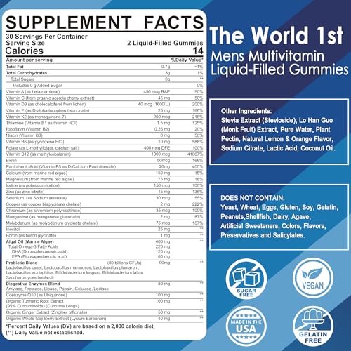 Multivitaminas para hombres con información nutricional