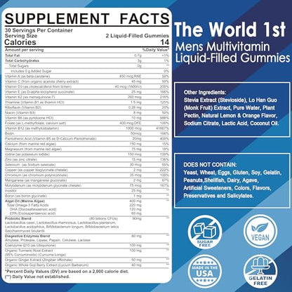 Multivitaminas para hombres con información nutricional