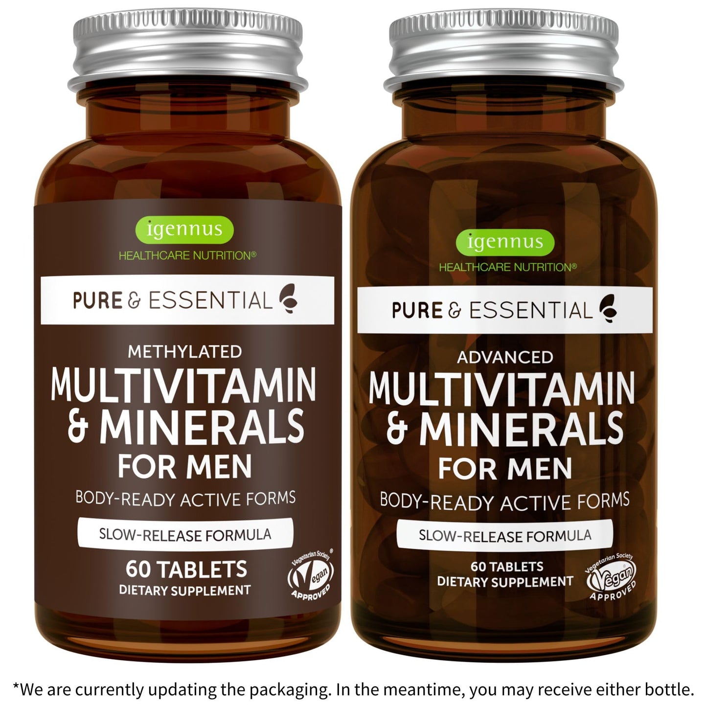 Multivitaminas Igennus para hombres en botella vegana.