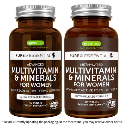 Multivitaminas Igennus para mujeres en botella vegana.
