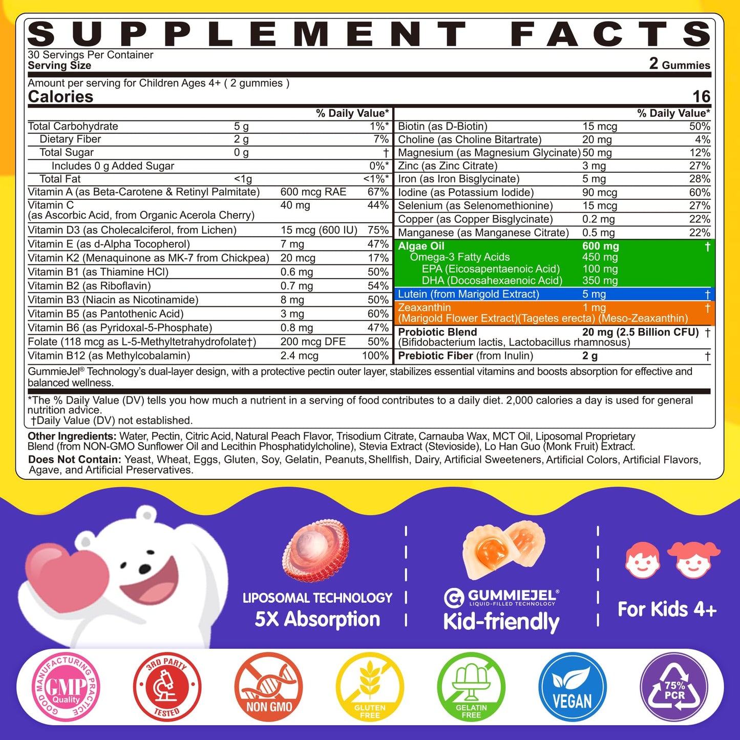 Multivitaminas infantiles con tecnología GUMMIEJEL y omega-3.