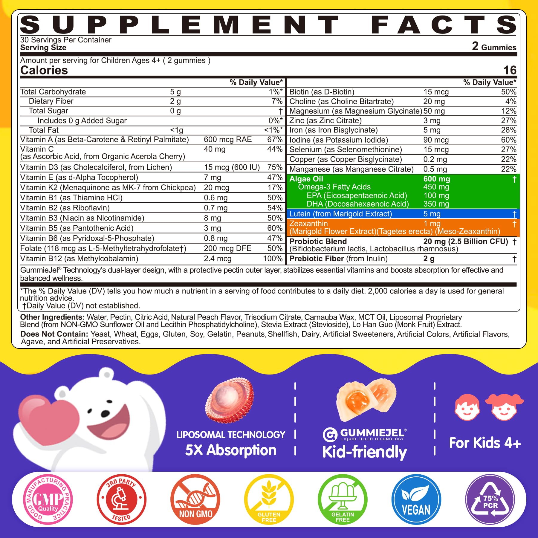 Multivitaminas infantiles con tecnología GUMMIEJEL y omega-3.