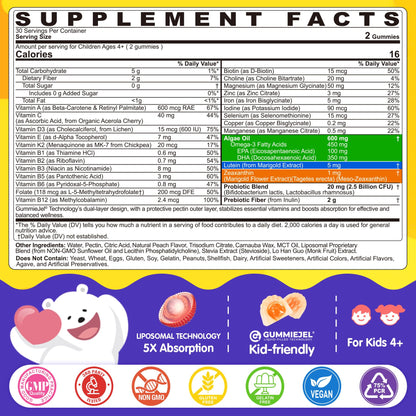 Multivitaminas infantiles con tecnología GUMMIEJEL y omega-3.