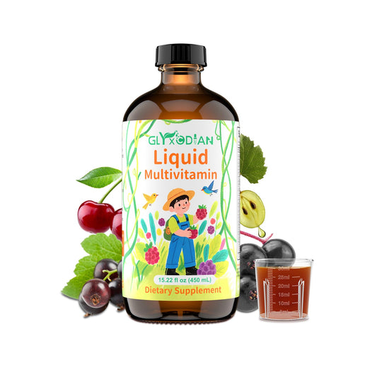 Botella de multivitaminas líquidas Glyxcodian sabor baya para adultos y niños