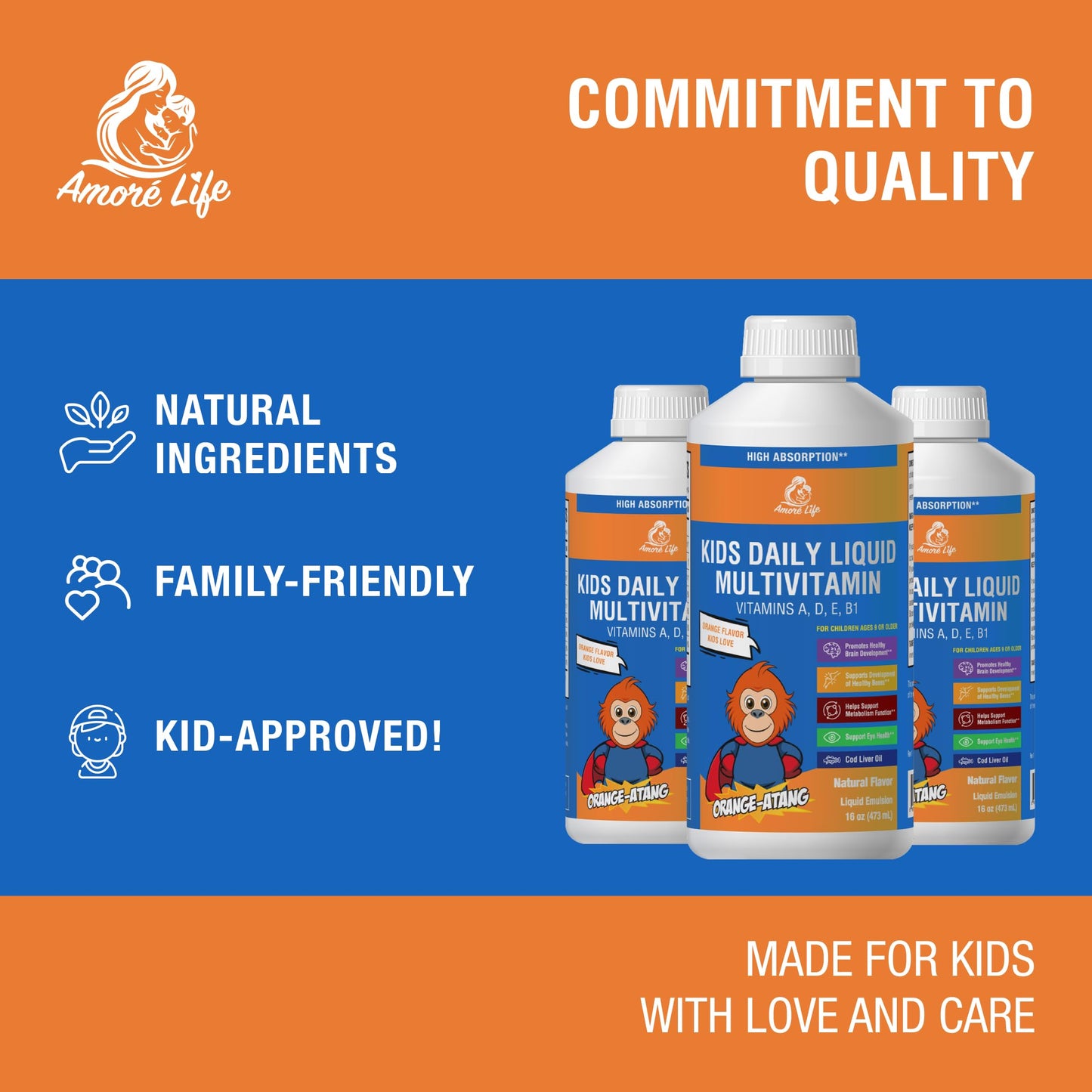 Multivitaminas líquidas para niños Amore Life 16 oz botella