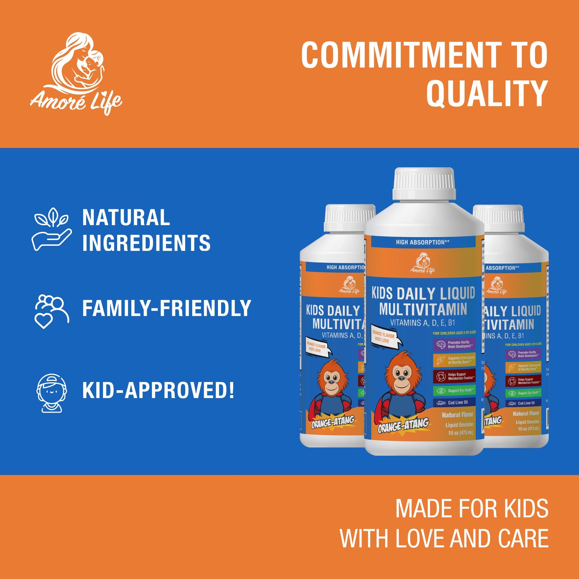 Multivitaminas líquidas para niños Amore Life 16 oz botella