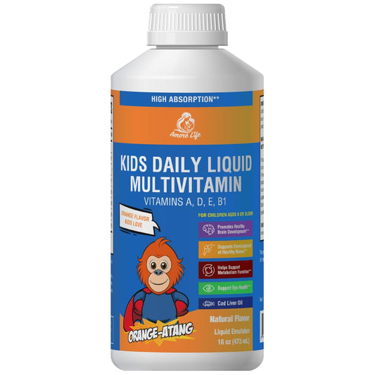 Multivitaminas líquidas para niños botella Amore Life sabor naranja