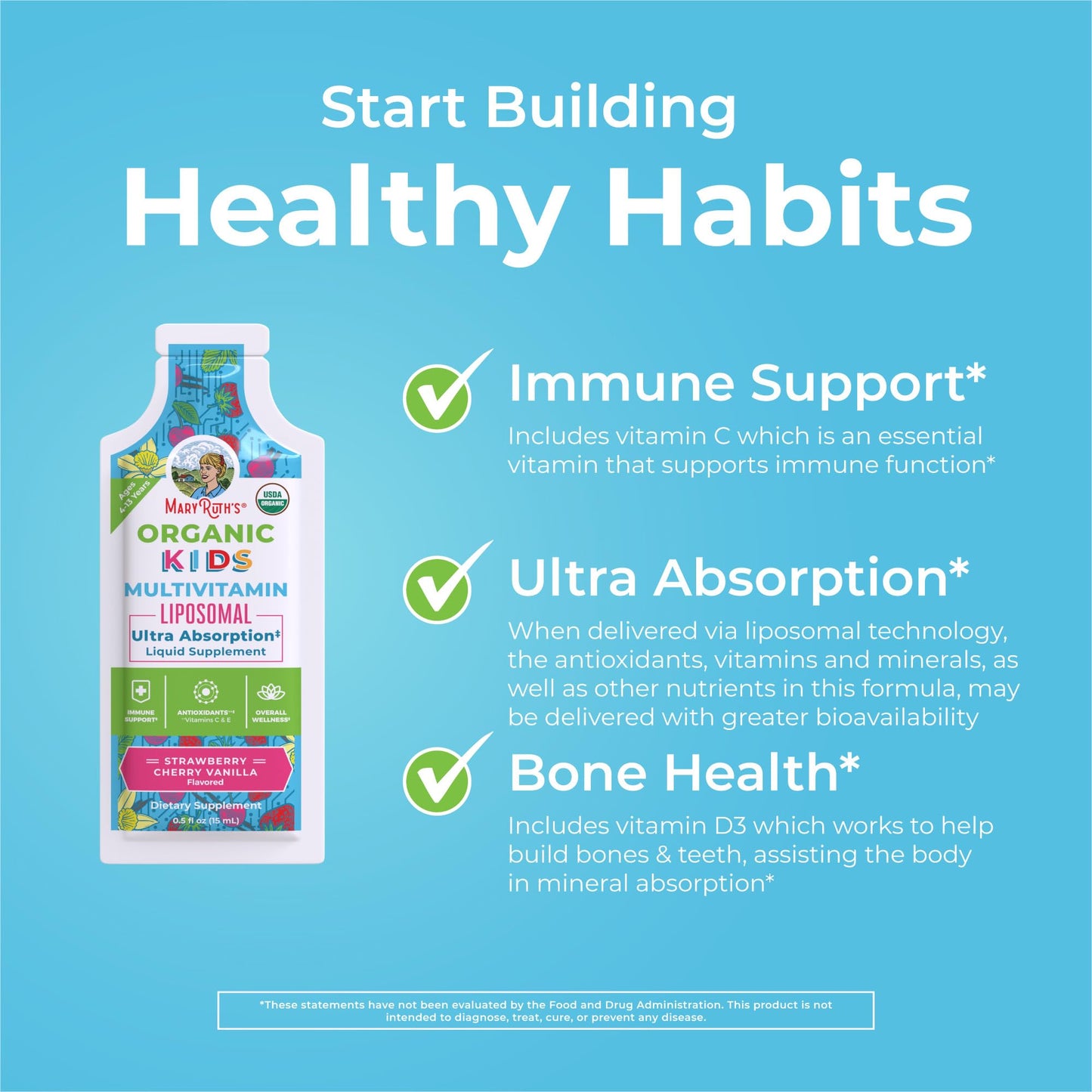 Multivitaminas MaryRuth para niños, fácil de tomar