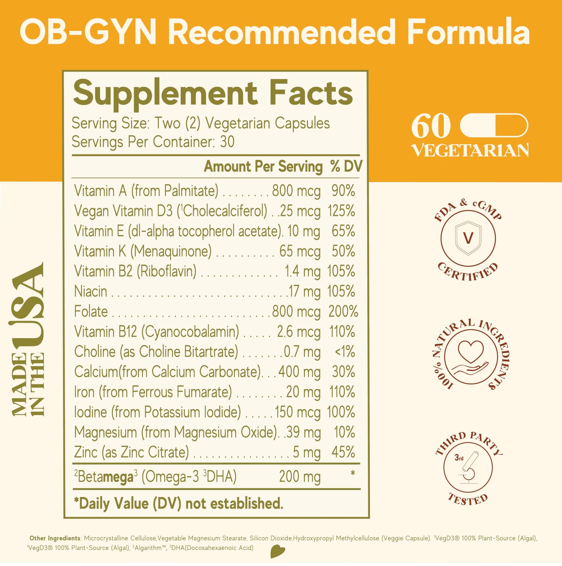 Multivitaminas maternales protegidas MME con ingredientes naturales