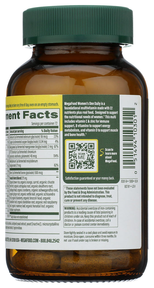 Multivitaminas MegaFood para mujeres vista trasera