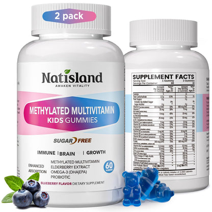 Multivitaminas metiladas NATISLAND para niños con sabor arándano
