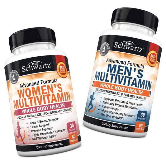 Envases de multivitaminas para mujeres y hombres de BioSchwartz