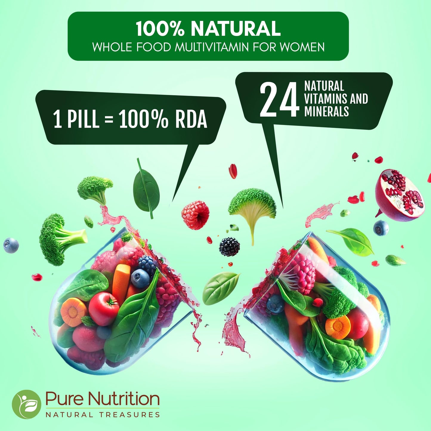 multivitaminas naturales para mujeres con frutas y verduras