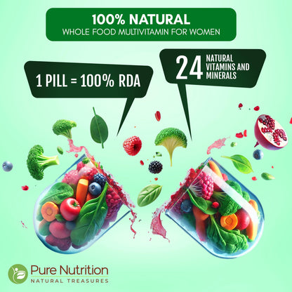 multivitaminas naturales para mujeres con frutas y verduras