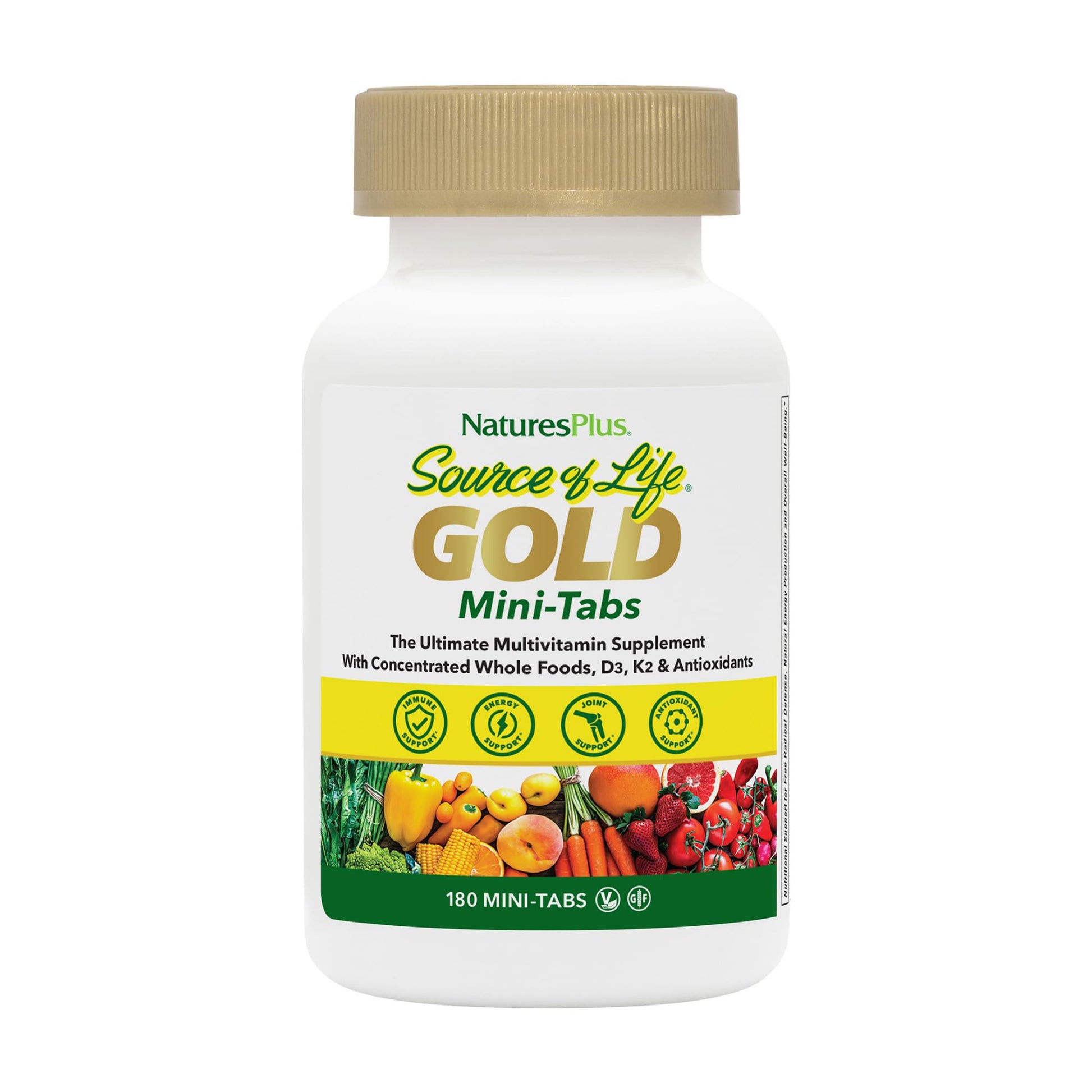 Botella de multivitaminas Natures Plus Source of Life Gold