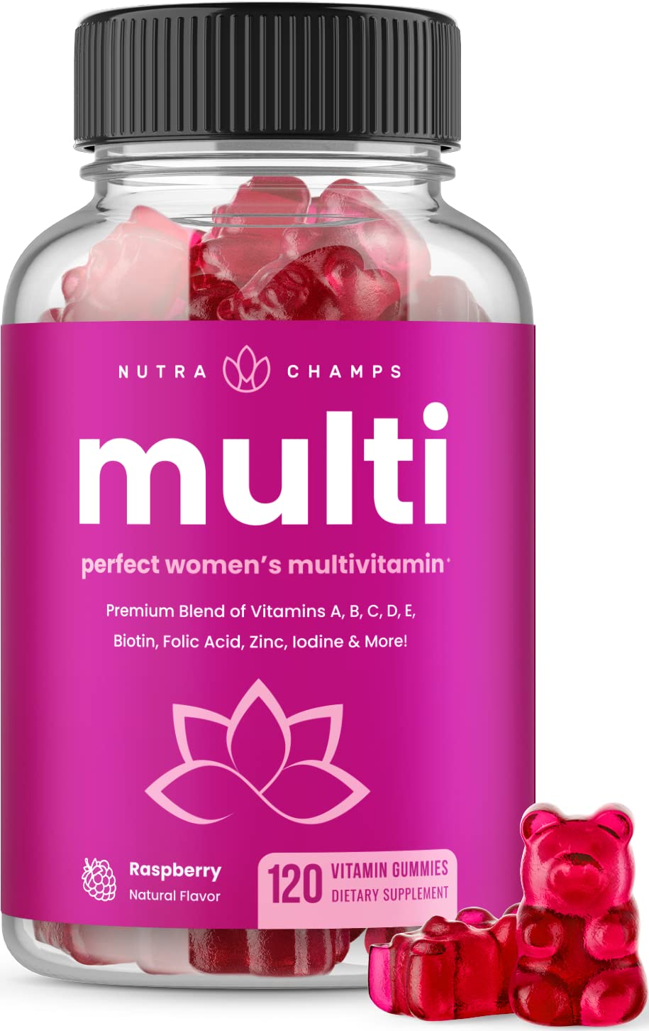Multivitaminas NutraChamps para mujeres con sabor a frambuesa