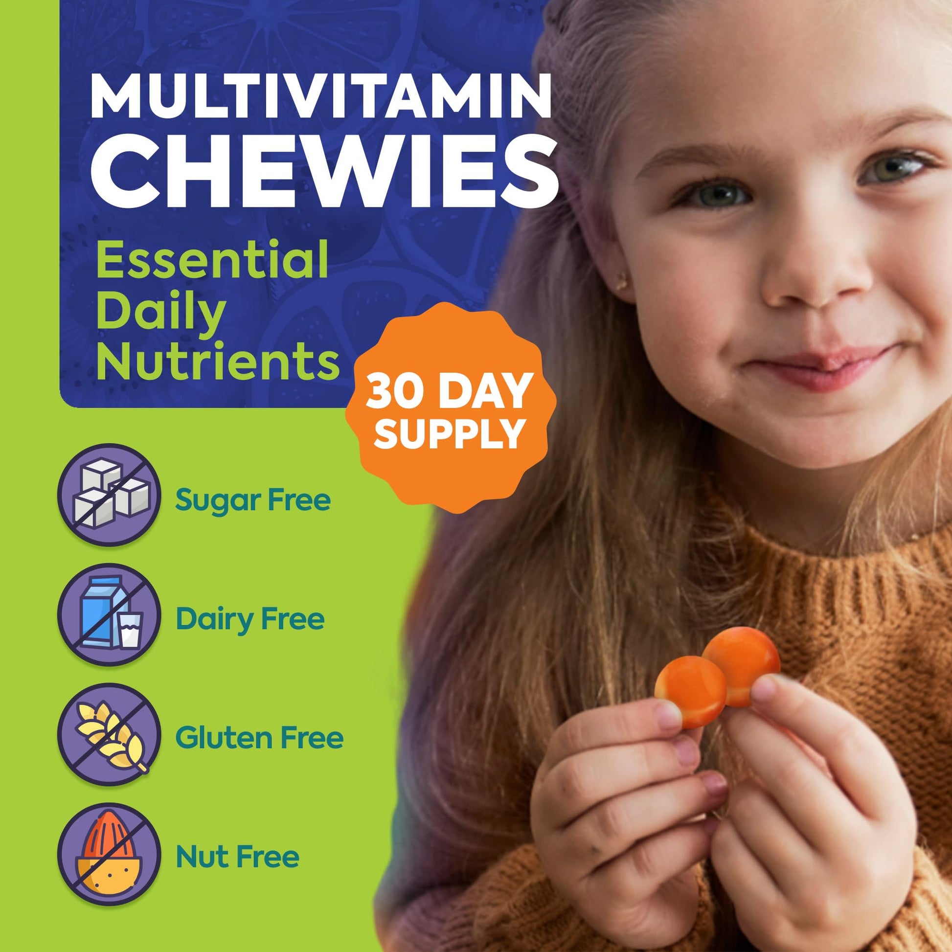 Multivitaminas masticables OmegaVia empaquetadas individualmente para frescura.