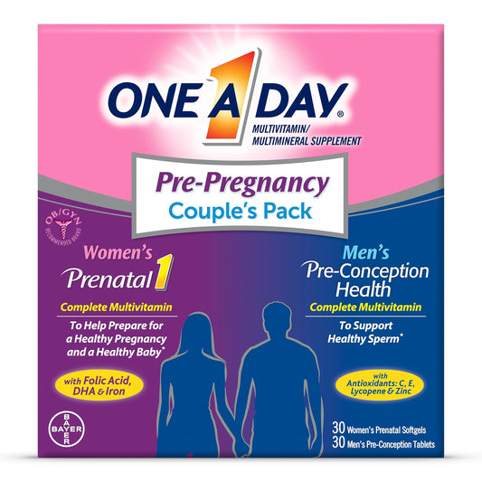 Caja de multivitaminas One A Day pre-embarazo con vitaminas A, C, D, B6, B12, ácido fólico