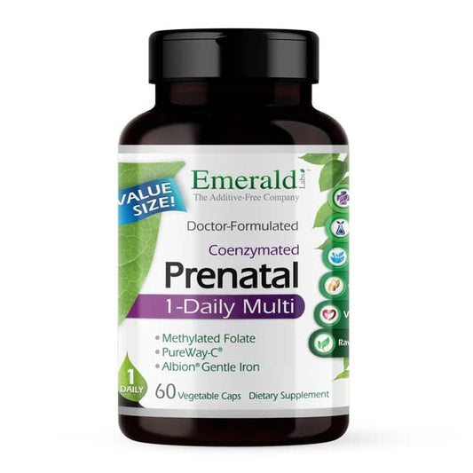 Botella de multivitaminas prenatales EMERALD LABS con folato