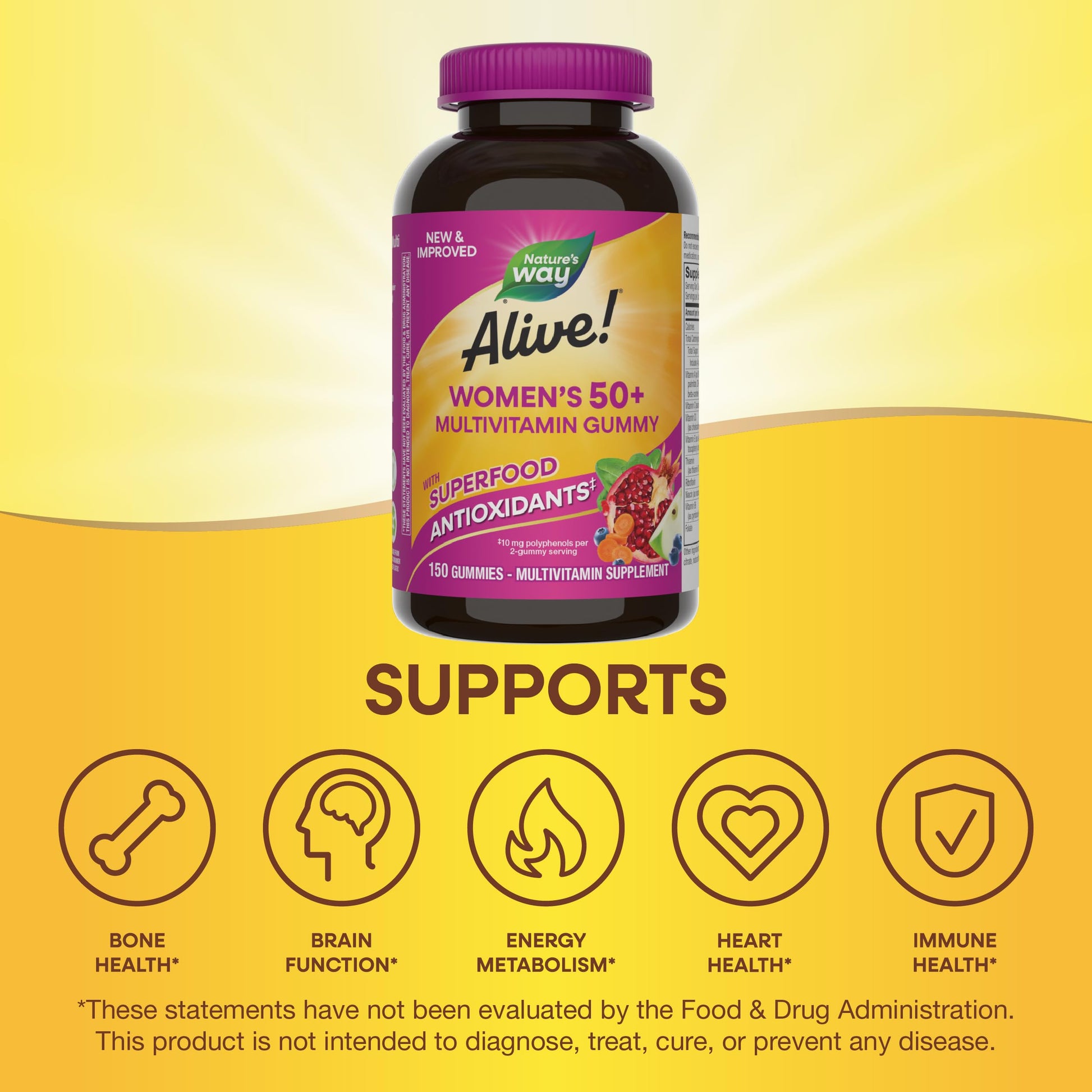 Envase de multivitaminas de goma, beneficios para la salud del corazón y huesos