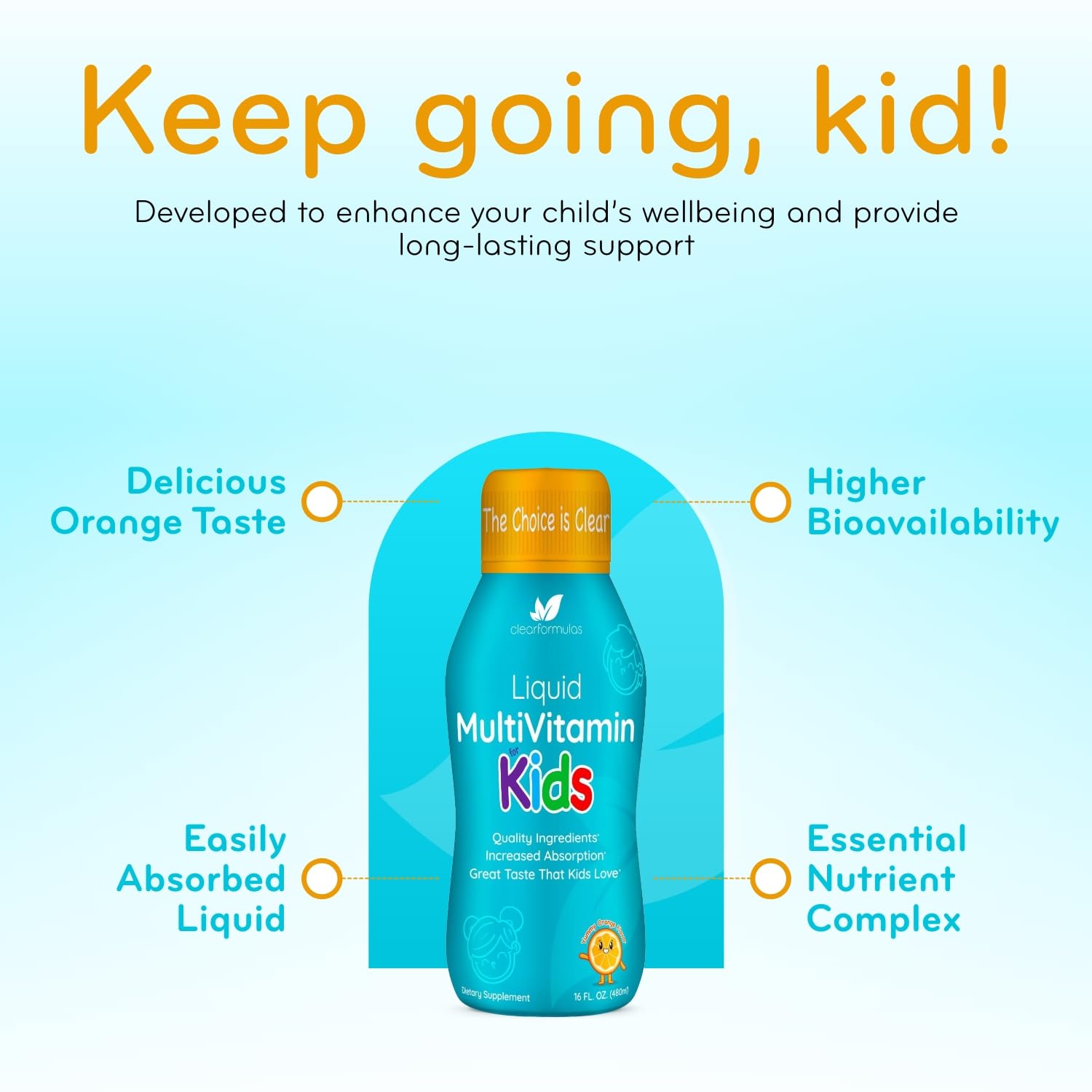 Multivitaminas líquidas sin azúcar para niños - paquete de 1 mes