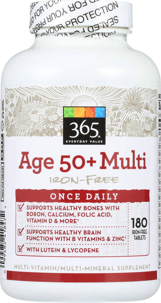 Multivitaminas sin hierro 50 plus 365 en botella de 180 unidades