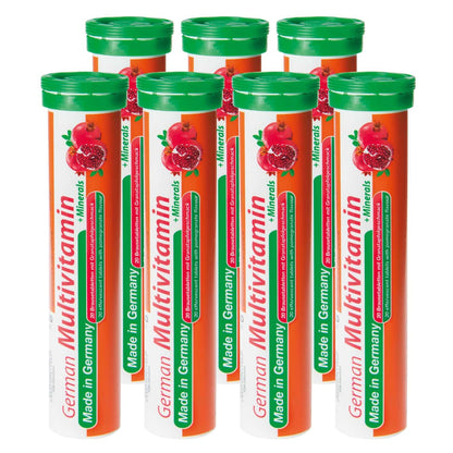 Tabletas efervescentes mulitivitaminas alemanas T&D sabor granada.