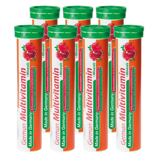 Tabletas efervescentes mulitivitaminas alemanas T&D sabor granada.