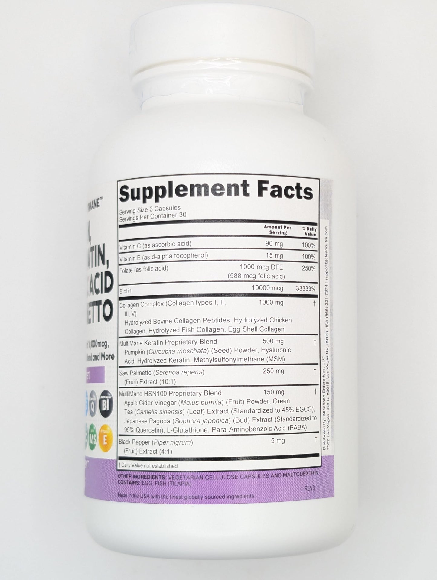 Multivitaminas para uñas y cabello Clean Nutraceuticals con ácido hialurónico y MSM
