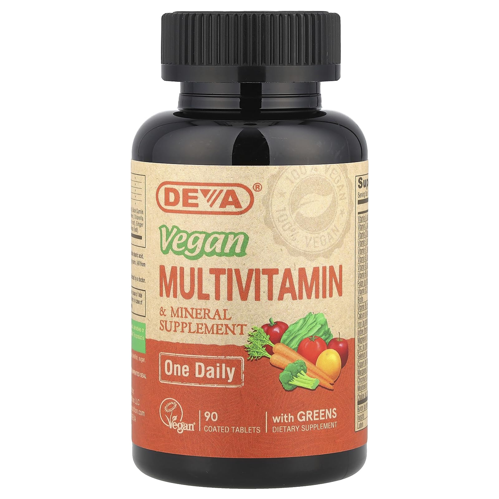 Botella de multivitaminas veganas DEVA 90 tabletas