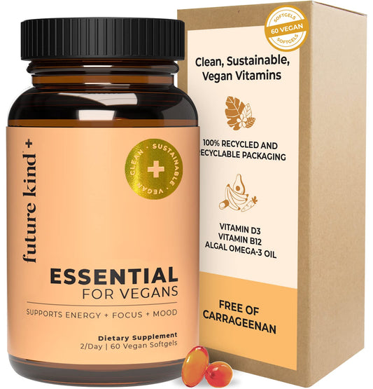 Multivitaminas veganas Future Kind en botella de vidrio