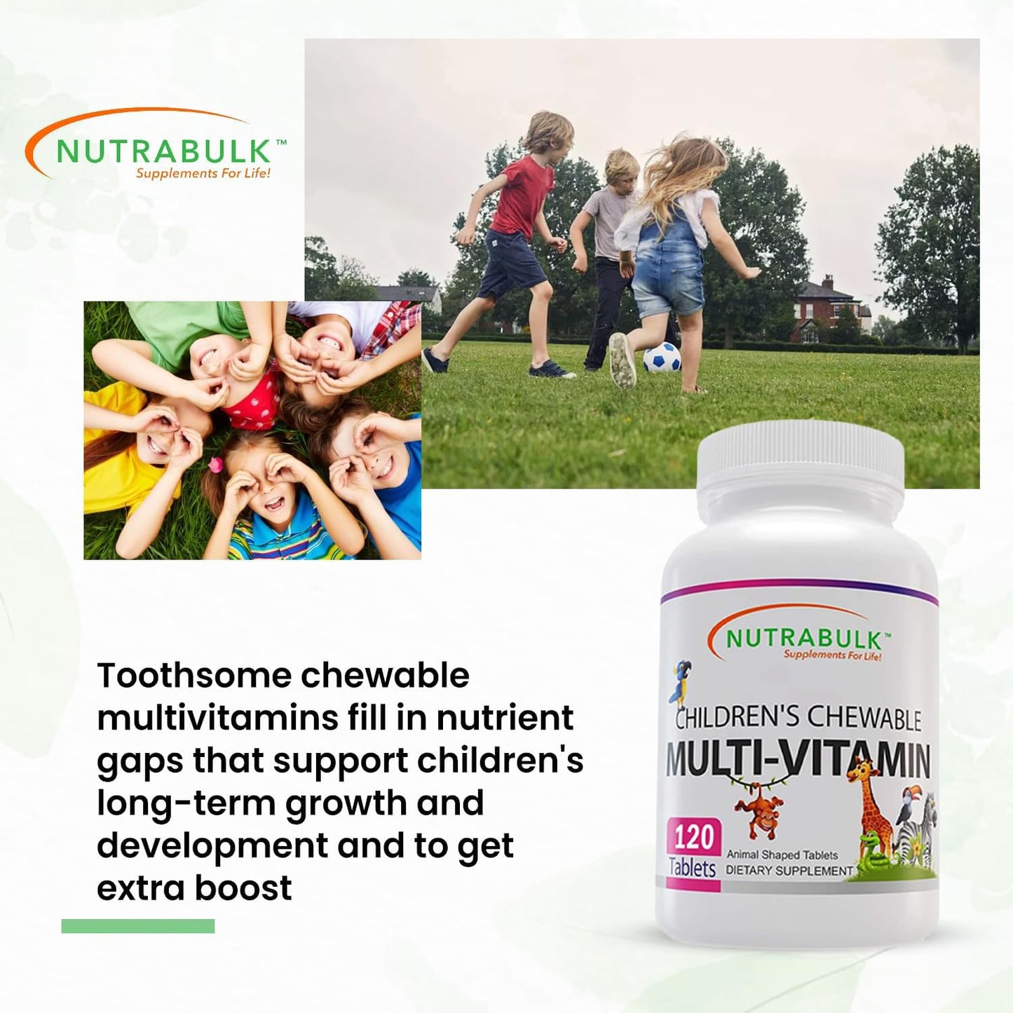 Multivitaminas con vitaminas A a B12, zinc y ácido fólico para niños