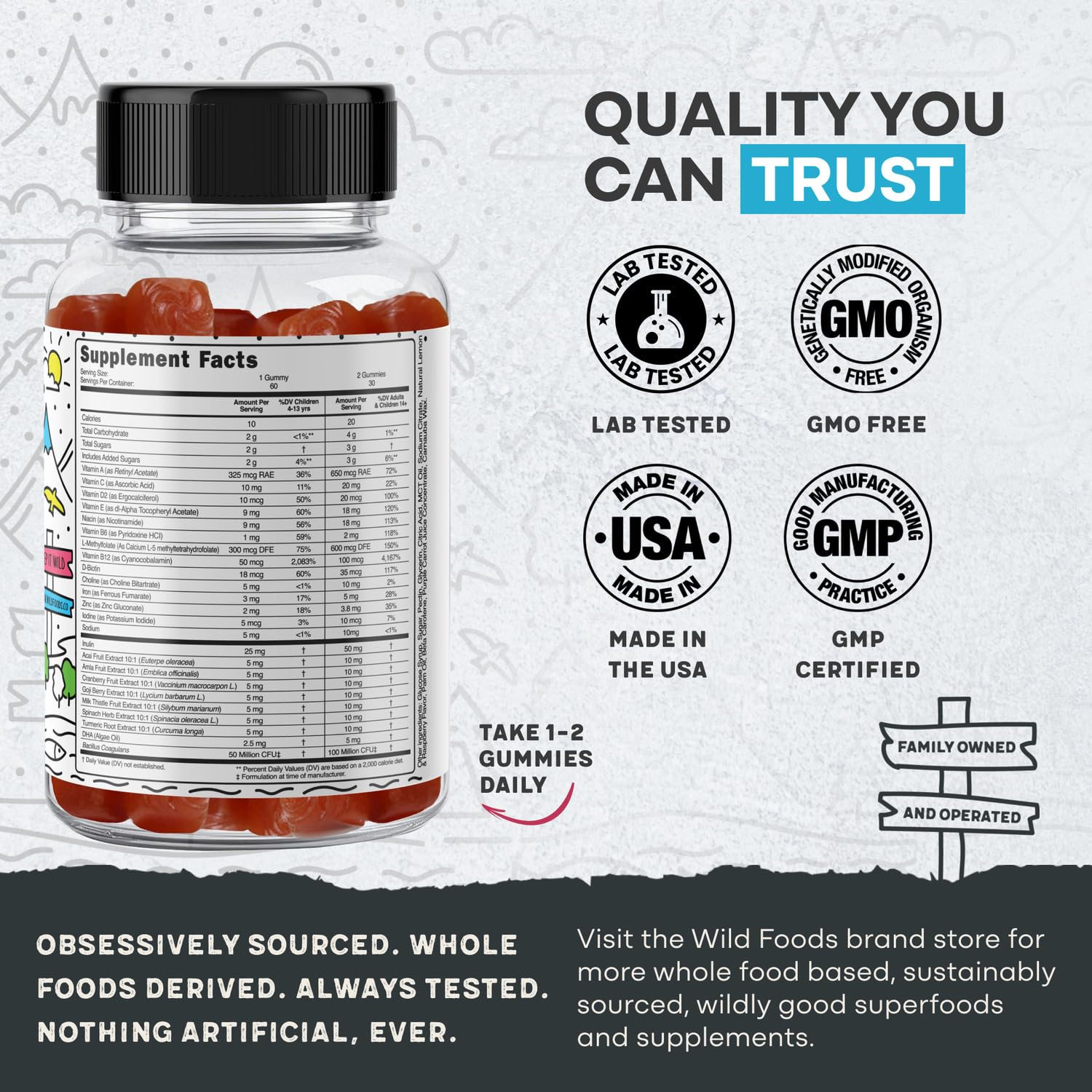 Multivitaminas Wild Foods para niños con DHA para salud cerebral