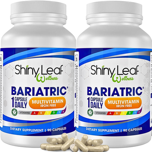 paquete de cápsulas multivitamínicas bariátricas sin hierro de Shiny Leaf