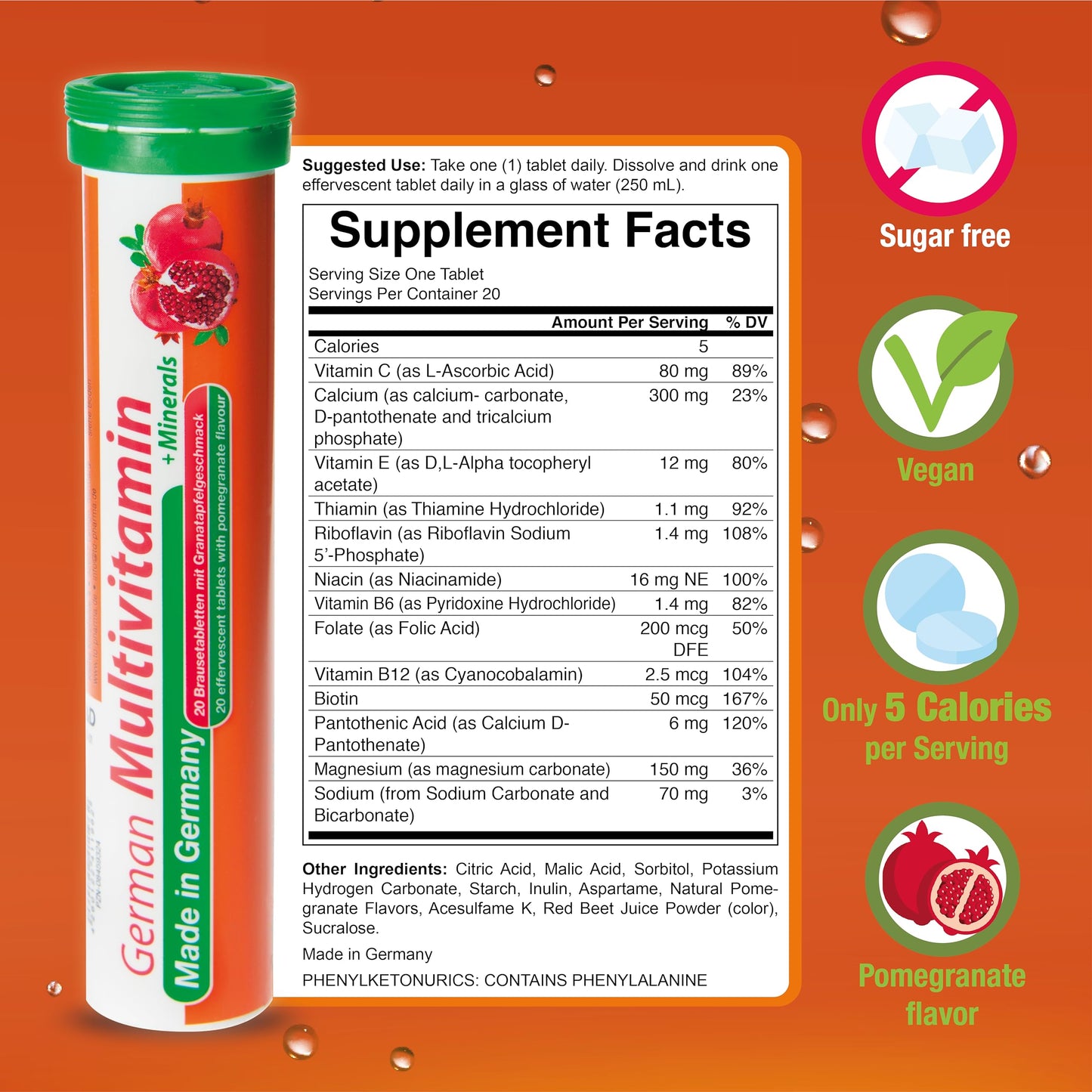 Multivitamínico alemán listado de ingredientes y sabor