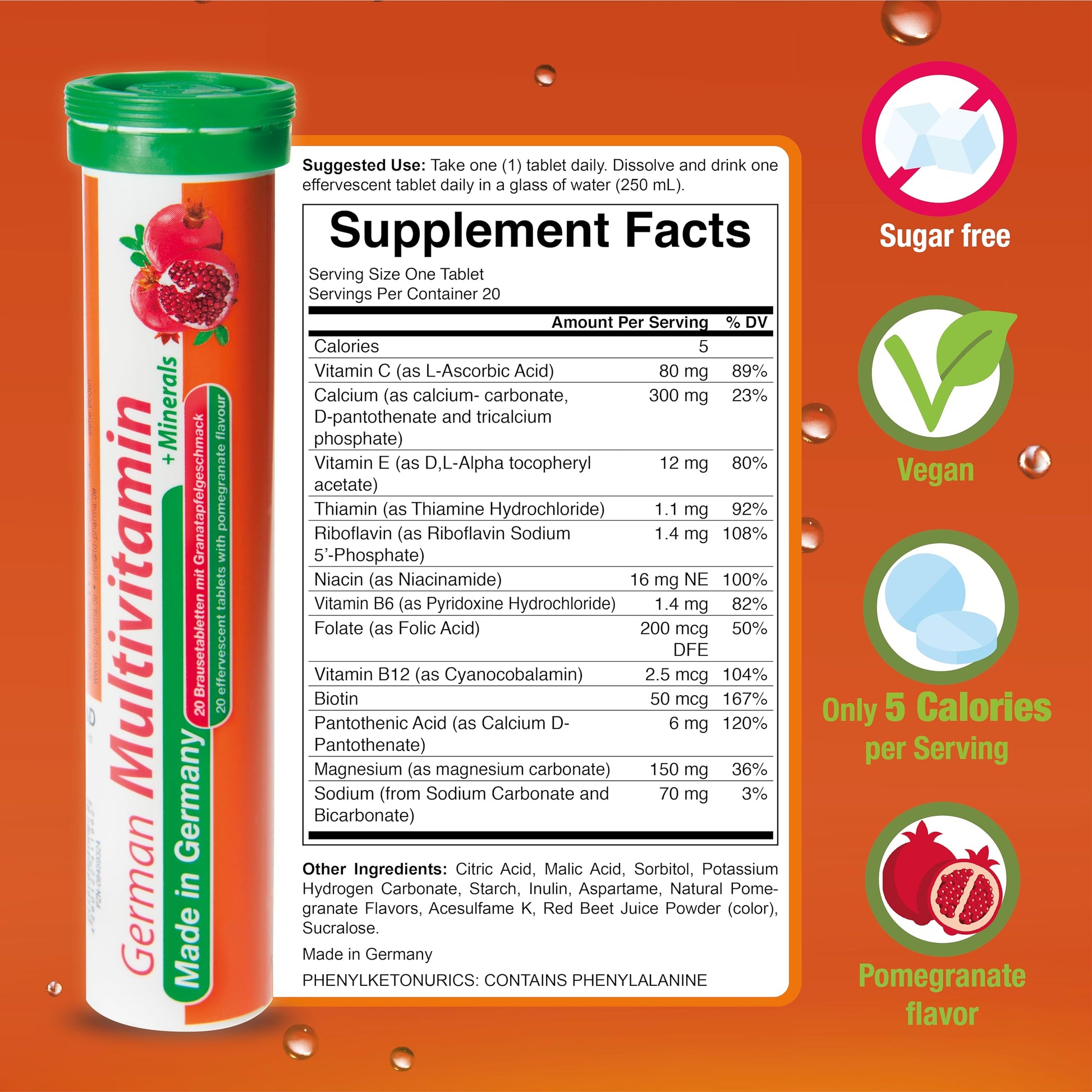 Multivitamínico alemán listado de ingredientes y sabor