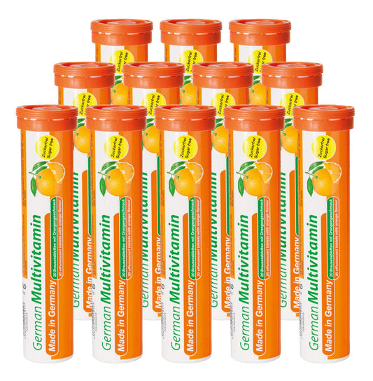 Multivitamínico alemán en tubos. Sabor naranja, 240 tabletas.