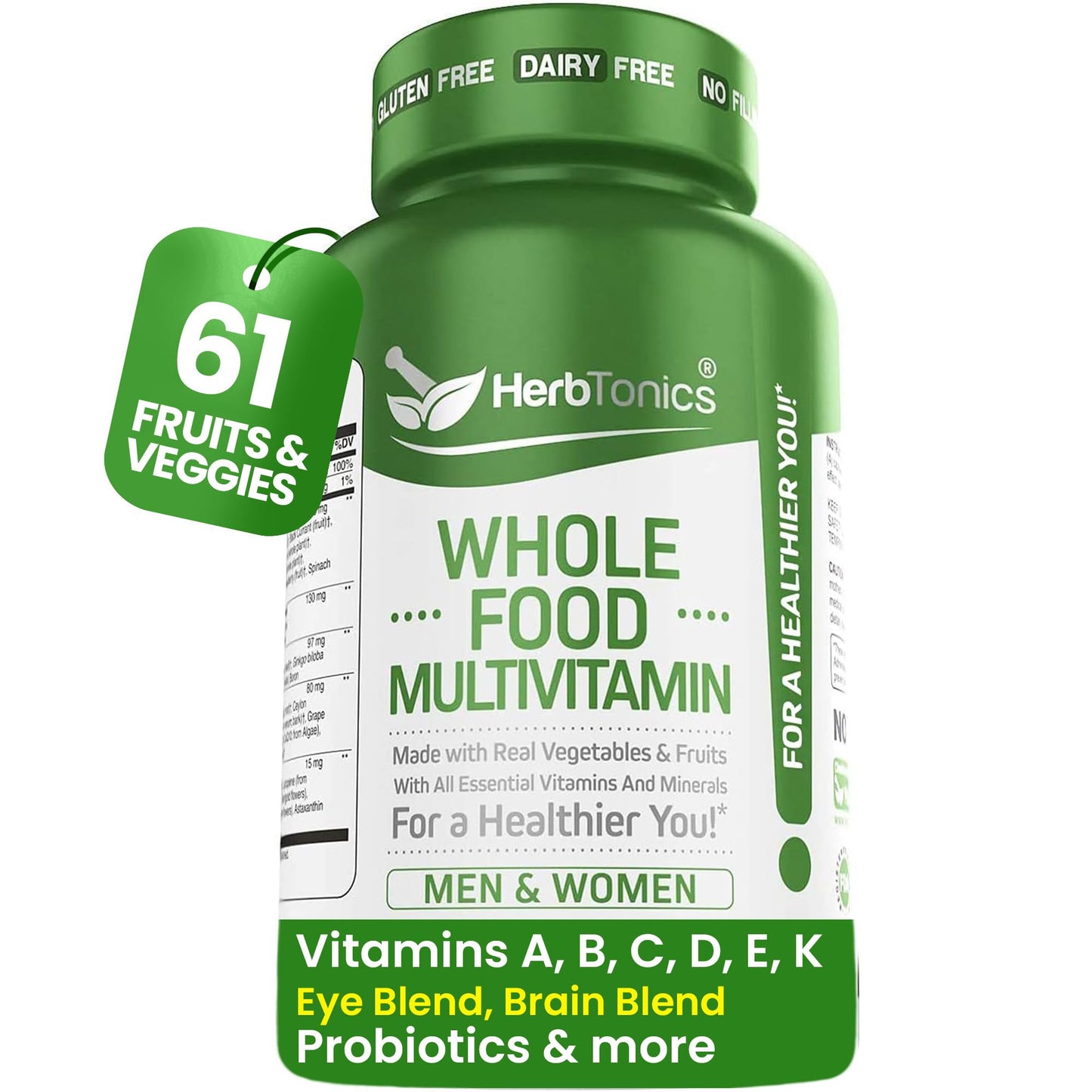 Botella de multivitamínico de alimentos completos para adultos
